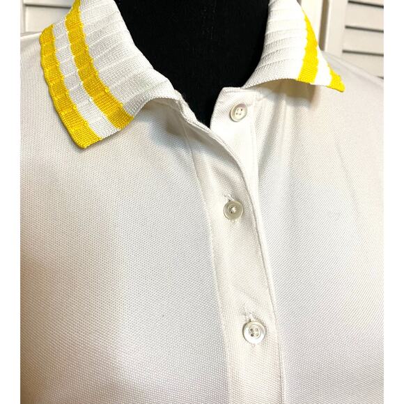 Tory Burch Sport Performance Pique Pleated Collar Polo Snow White /Sundance - Picture 5 of 10